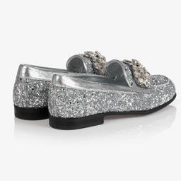 Monnalisa-Girls Silver Glitter Loafers | Childrensalon Outlet