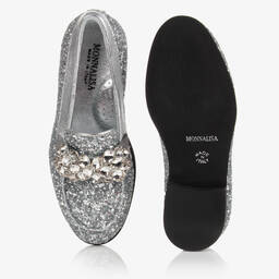 Monnalisa-Girls Silver Glitter Loafers | Childrensalon Outlet