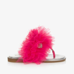 Monnalisa-Girls Silver & Pink Ruffle Flip Flops | Childrensalon Outlet