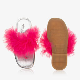 Monnalisa-Girls Silver & Pink Ruffle Flip Flops | Childrensalon Outlet