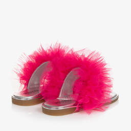 Monnalisa-Girls Silver & Pink Ruffle Flip Flops | Childrensalon Outlet
