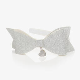 Monnalisa-Girls Silver & White Bow Hairband | Childrensalon Outlet