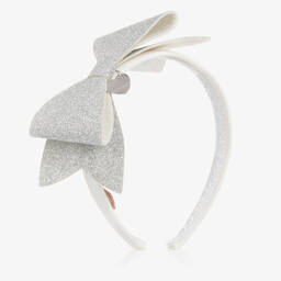 Monnalisa-Girls Silver & White Bow Hairband | Childrensalon Outlet