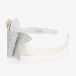Monnalisa-Girls Silver & White Bow Hairband | Childrensalon Outlet