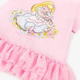 Monnalisa-Мягкая розовая футболка из тюля Alice для девочек | Childrensalon Outlet