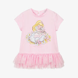 Monnalisa-Мягкая розовая футболка из тюля Alice для девочек | Childrensalon Outlet
