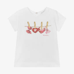 Monnalisa-Girls Soft White Bow-Heart Tee | Childrensalon Outlet