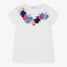 Monnalisa-Girls Soft White Floral Tee | Childrensalon Outlet