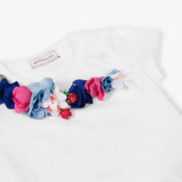 Monnalisa-Girls Soft White Floral Tee | Childrensalon Outlet