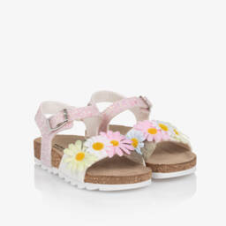 Monnalisa-Girls Sparkling Pink Floral Sandals | Childrensalon Outlet