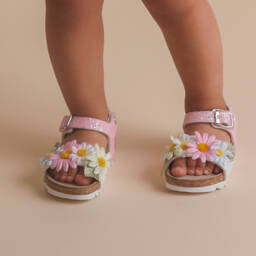 Monnalisa-Girls Sparkling Pink Floral Sandals | Childrensalon Outlet