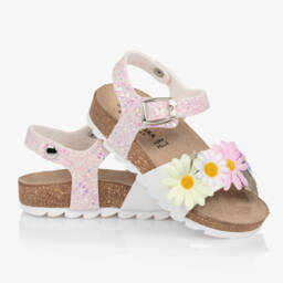 Monnalisa-Girls Sparkling Pink Floral Sandals | Childrensalon Outlet