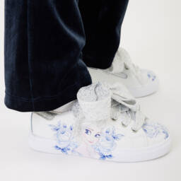Monnalisa-Girls Sparkling White Leather Sneakers | Childrensalon Outlet