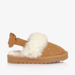 موناليزا-حذاء سليبر جلد شامواه صناعي لون بيج برّاق للبنات | Childrensalon Outlet