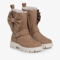 Monnalisa-Girls Suede Leather Bow Boots | Childrensalon Outlet