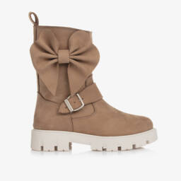Monnalisa-Girls Suede Leather Bow Boots | Childrensalon Outlet
