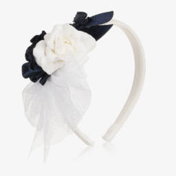 Monnalisa-Girls Velvet Ivory Floral Headpiece | Childrensalon Outlet