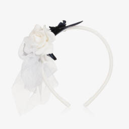 Monnalisa-Girls Velvet Ivory Floral Headpiece | Childrensalon Outlet