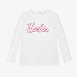 Monnalisa-Girls White Barbie Logo Tee | Childrensalon Outlet