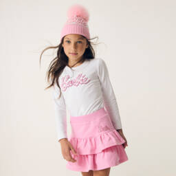 Monnalisa-Girls White Barbie Logo Tee | Childrensalon Outlet