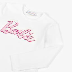 Monnalisa-Girls White Barbie Logo Tee | Childrensalon Outlet