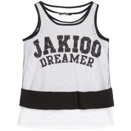 Monnalisa Jakioo-قميص ذو طبقات بلون أبيض وأسود للبنات  | Childrensalon Outlet