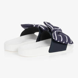 Monnalisa-Бело-синие шлепанцы с бантом | Childrensalon Outlet