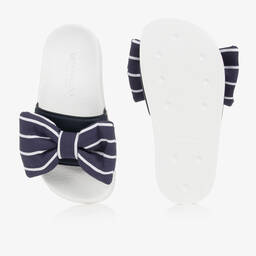 Monnalisa-Бело-синие шлепанцы с бантом | Childrensalon Outlet