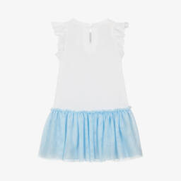Monnalisa-Girls White & Blue Tulle Wonderland Dress | Childrensalon Outlet