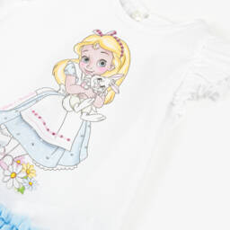 Monnalisa-Girls White & Blue Tulle Wonderland Dress | Childrensalon Outlet
