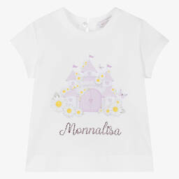 Monnalisa-Girls White Castle Print Cotton T-Shirt | Childrensalon Outlet