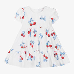 موناليزا-فستان أطفال بناتي قطن بوبلين لون أبيض | Childrensalon Outlet