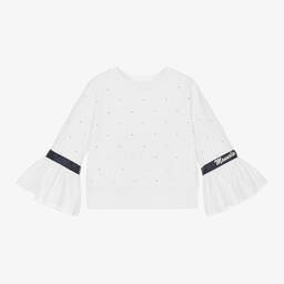 Monnalisa-Girls White Cotton Diamante Sweatshirt | Childrensalon Outlet