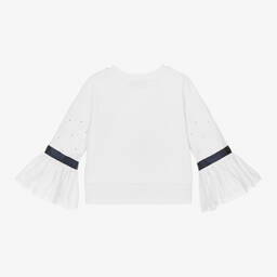 Monnalisa-Girls White Cotton Diamante Sweatshirt | Childrensalon Outlet