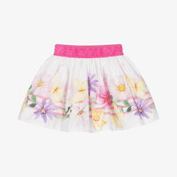 Monnalisa-Белая хлопковая юбка с цветами | Childrensalon Outlet
