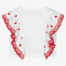 Monnalisa-Girls White Cotton Hearts Top | Childrensalon Outlet