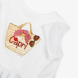 Monnalisa-Girls White Cotton Lace-Trim Top | Childrensalon Outlet