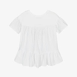 Monnalisa-Girls White Cotton Lace-Trim Top | Childrensalon Outlet
