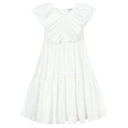 Monnalisa-Girls White Cotton Midi Dress | Childrensalon Outlet
