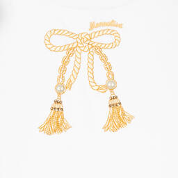 Monnalisa-Белое хлопковое платье с рюшами на рукавах | Childrensalon Outlet