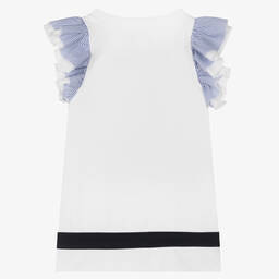 Monnalisa-Белое хлопковое платье с рюшами на рукавах | Childrensalon Outlet