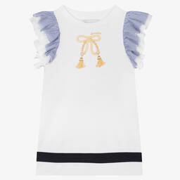 Monnalisa-Белое хлопковое платье с рюшами на рукавах | Childrensalon Outlet