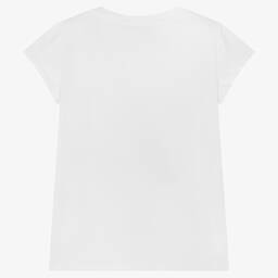 Monnalisa-Белая хлопковая футболка с сердцем из пайеток | Childrensalon Outlet