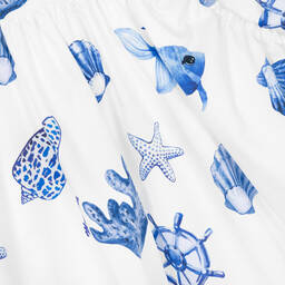 Monnalisa-Girls White Cotton Shell Print Dress | Childrensalon Outlet