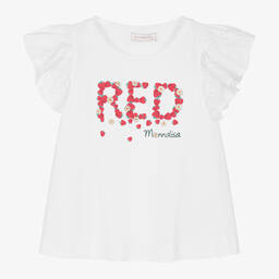 Monnalisa-Girls White Cotton Strawberry T-Shirt | Childrensalon Outlet