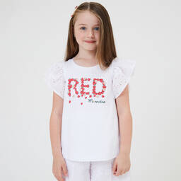 Monnalisa-Girls White Cotton Strawberry T-Shirt | Childrensalon Outlet