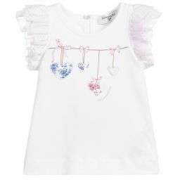 Monnalisa-Girls White Cotton T-Shirt | Childrensalon Outlet