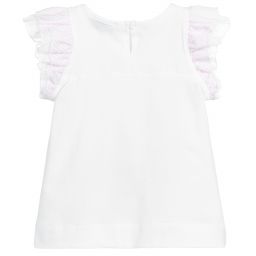 Monnalisa-Girls White Cotton T-Shirt | Childrensalon Outlet