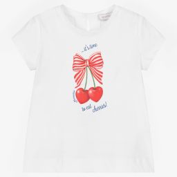 Monnalisa-Белая хлопковая футболка для девочек | Childrensalon Outlet