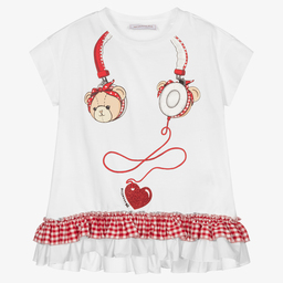 Monnalisa-Girls White Cotton Tunic Top | Childrensalon Outlet